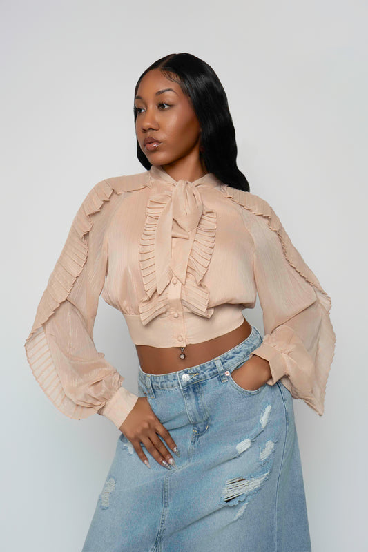 Ruffled tie neck top
