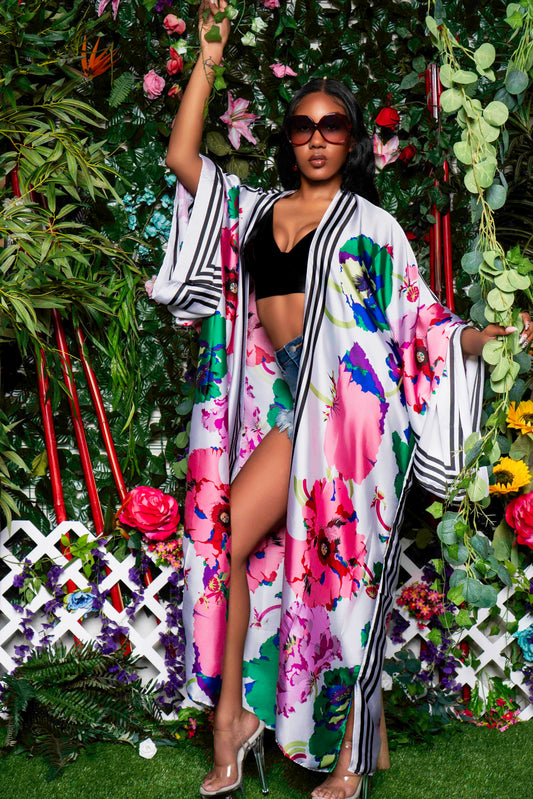 Floral print kimono