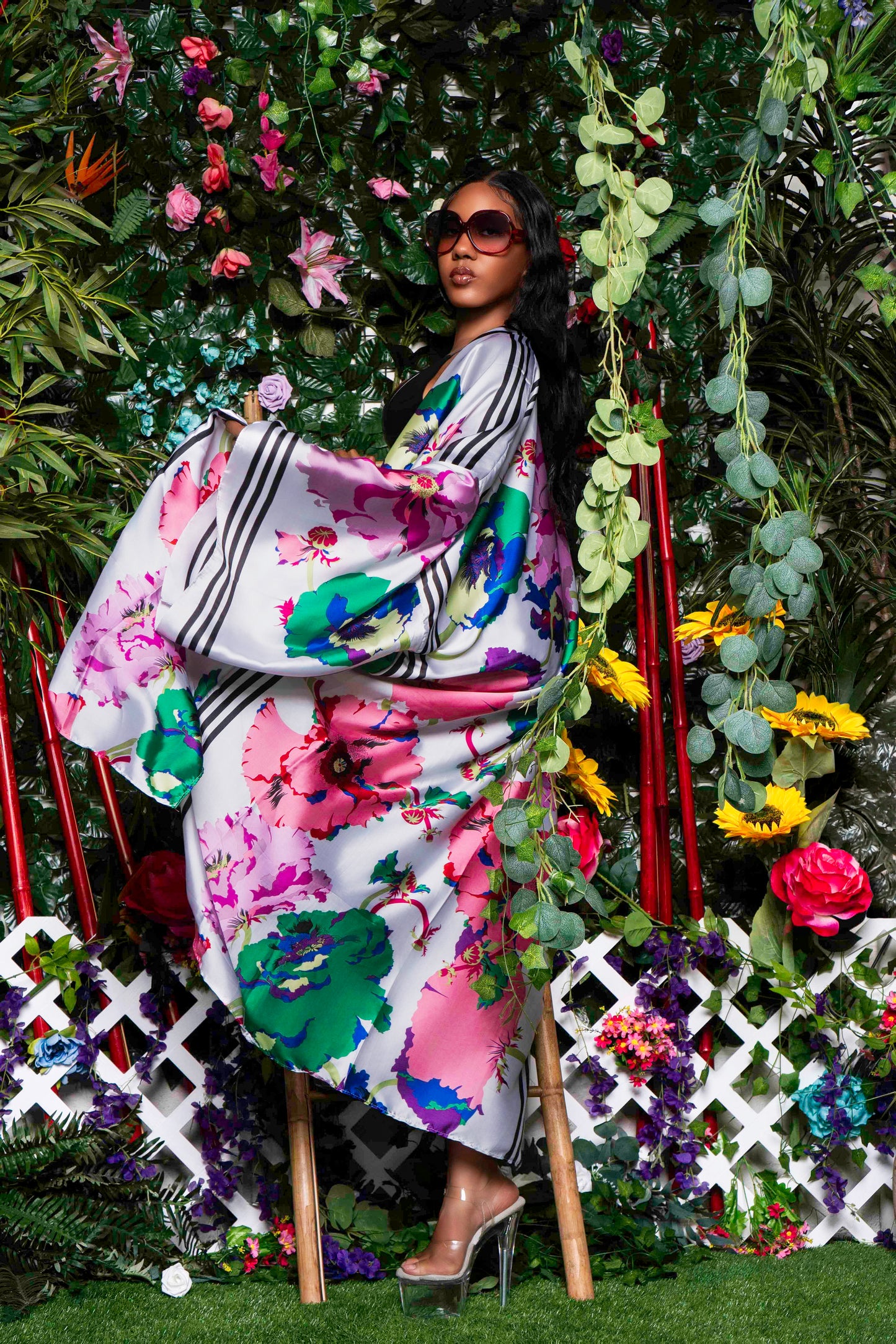 Floral print kimono
