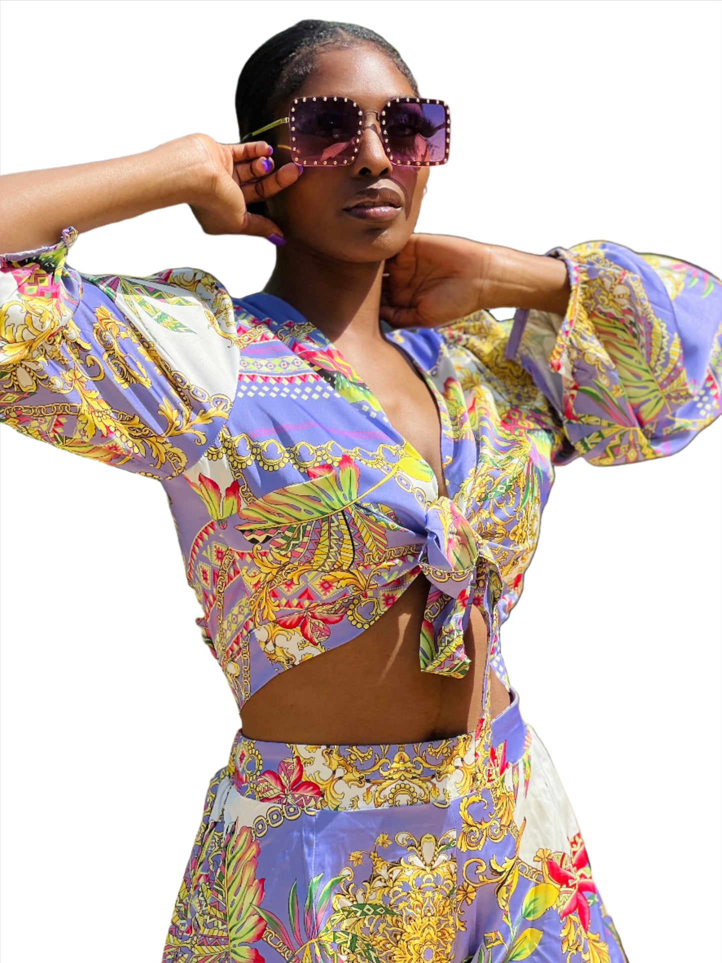 "Lavender Fields" floral shorts set