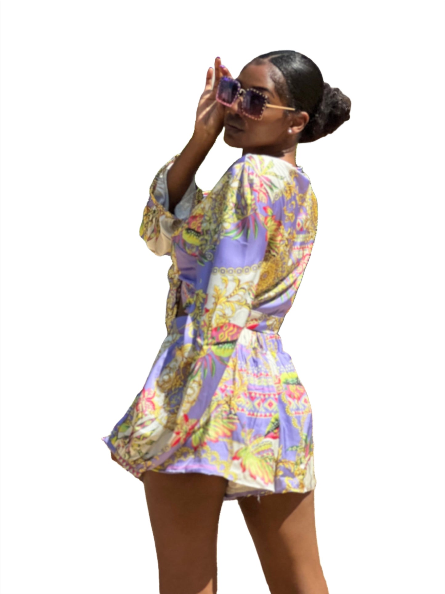 "Lavender Fields" floral shorts set