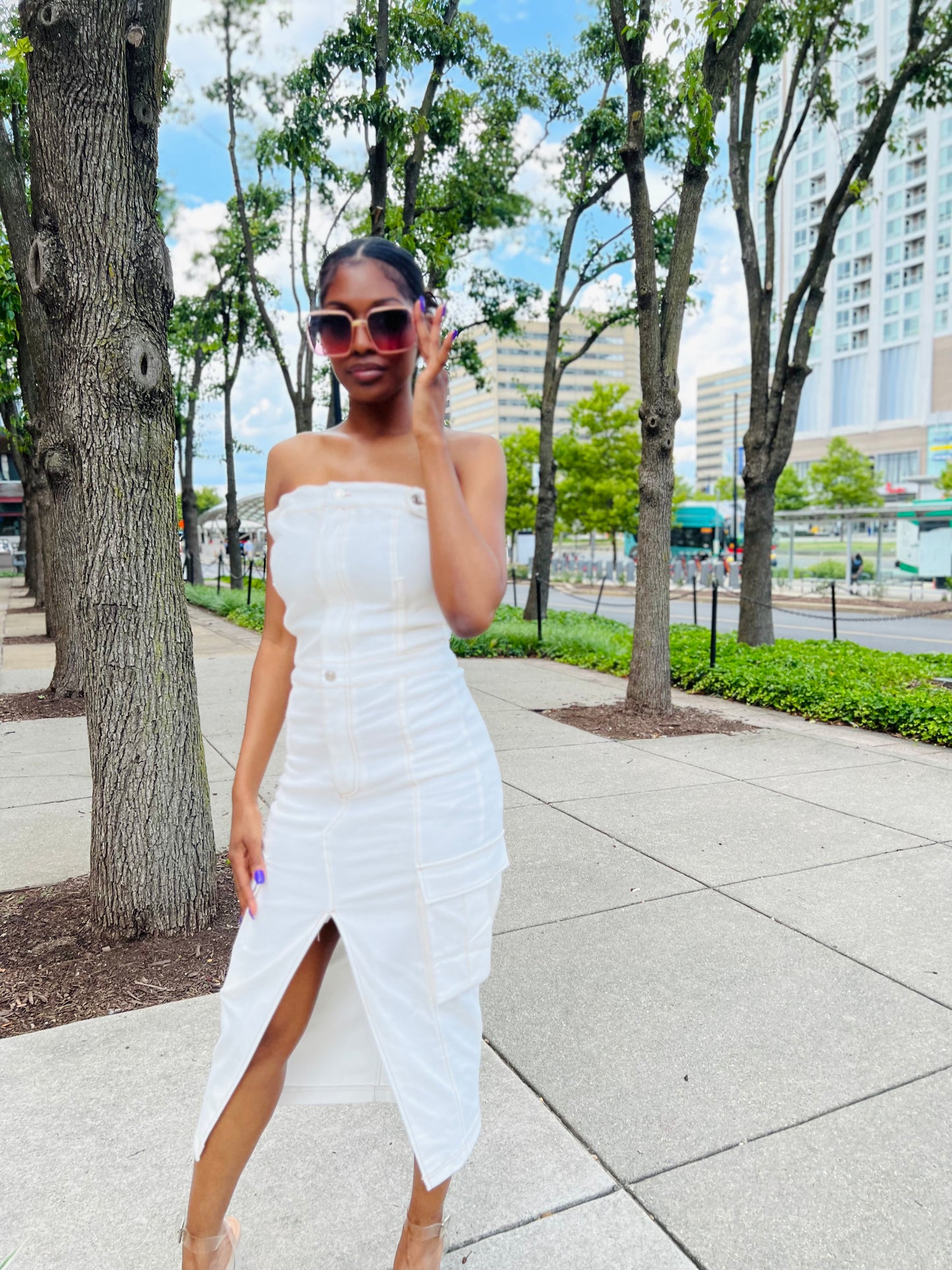 Strapless cargo bodycon dress