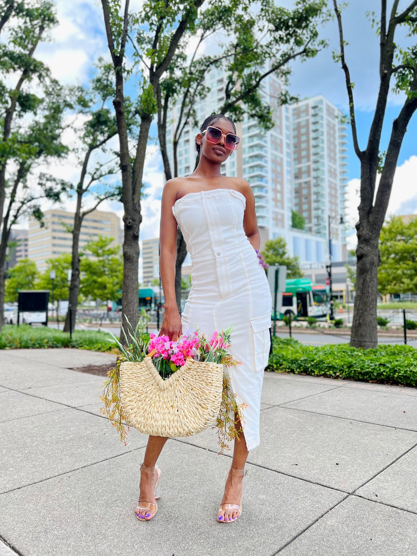 Strapless cargo bodycon dress