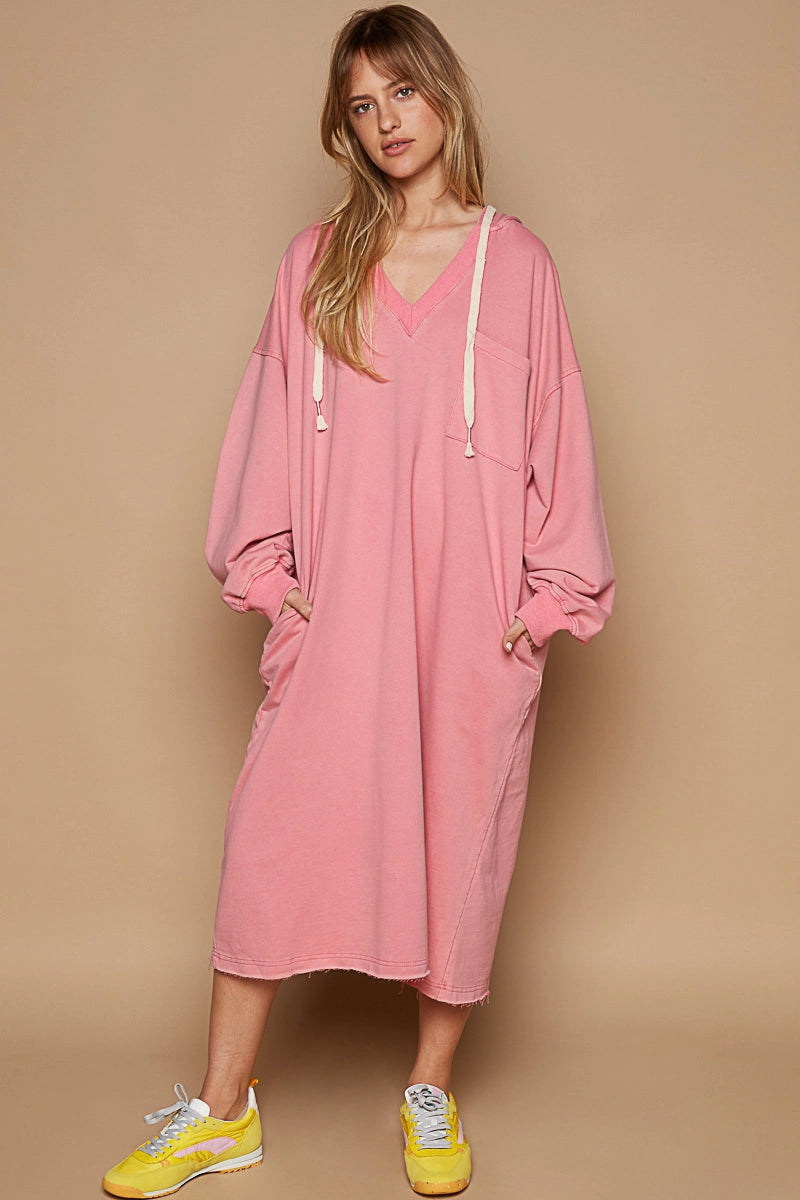 V neck hoodie dress