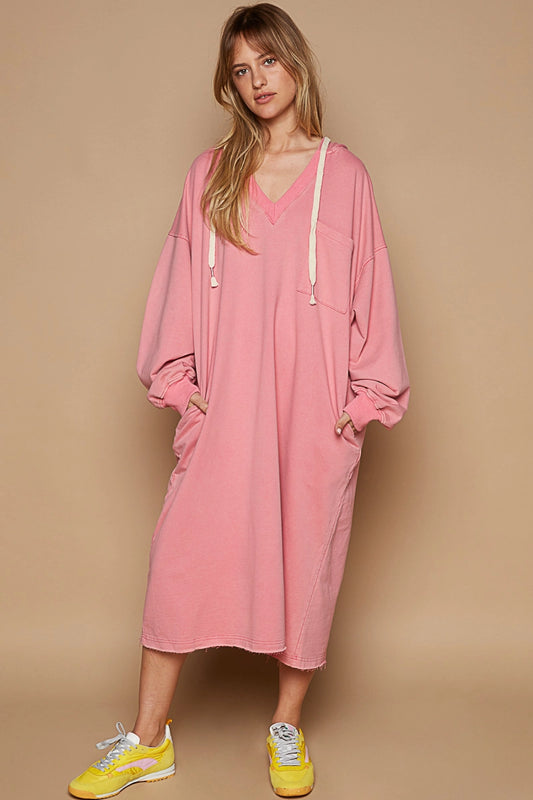 V neck hoodie dress