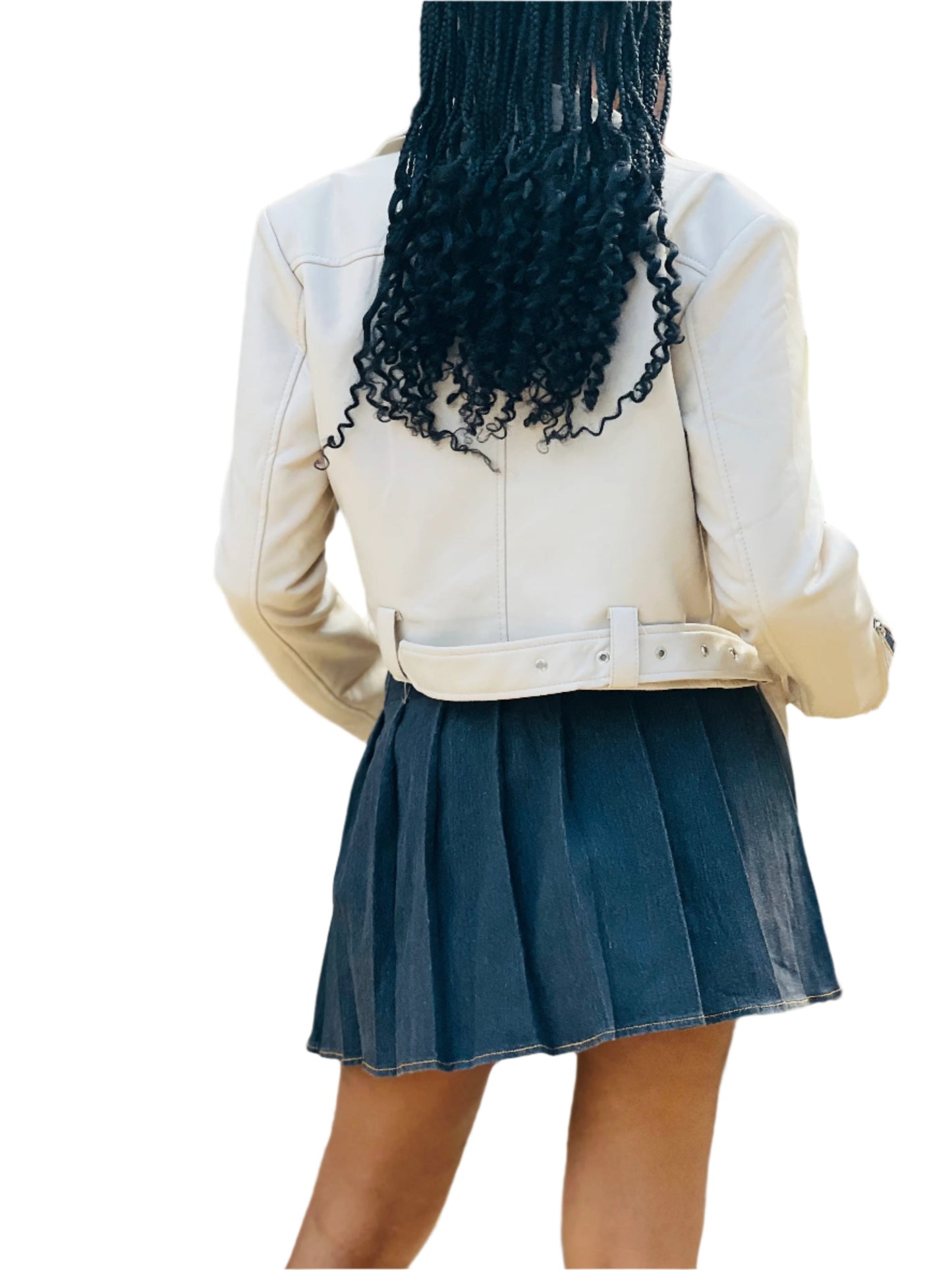 Denim pleated mini skirt