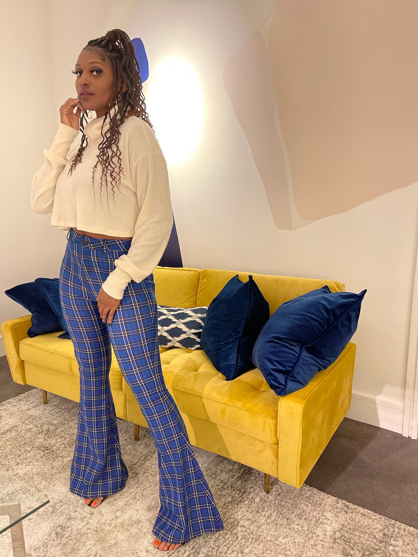 Plaid wide leg pants