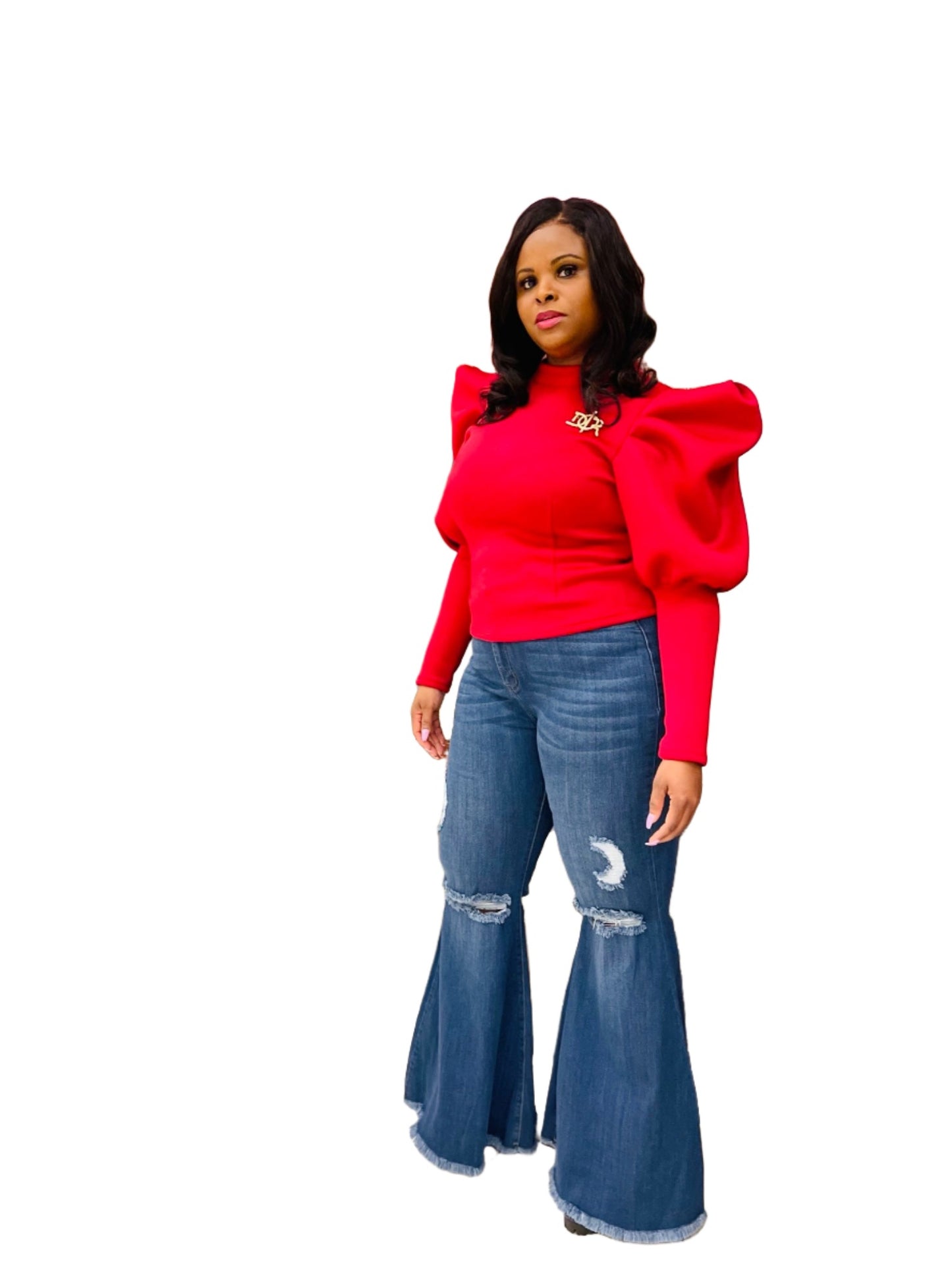 Distressed wide leg jeans