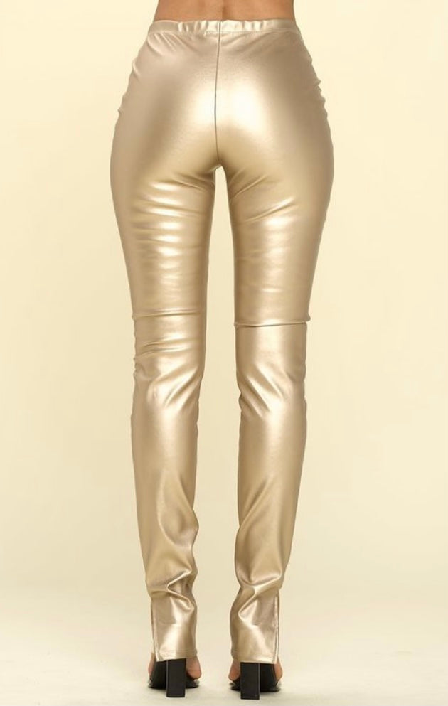 PU leather metallic pants