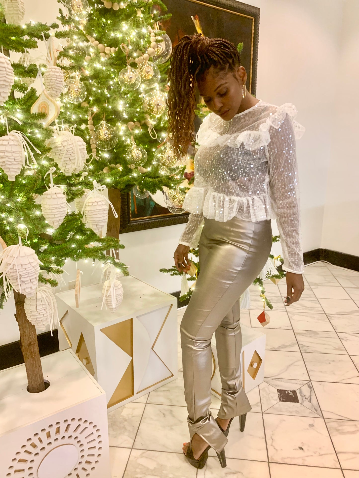 PU leather metallic pants