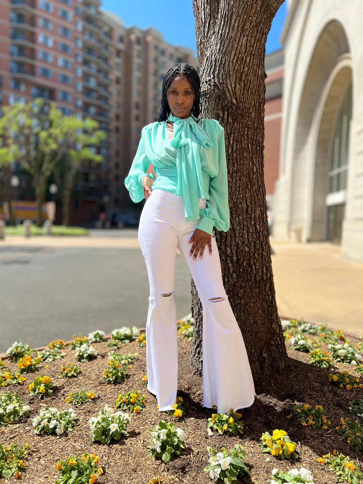 Chiffon tie neck top