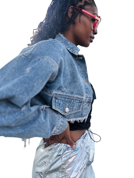 Distressed cropped jean jacket