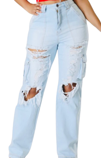 Distressed cargo jeans