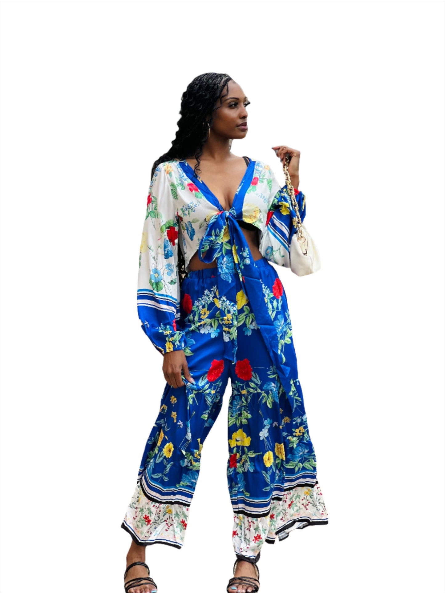 Floral contrast pants set