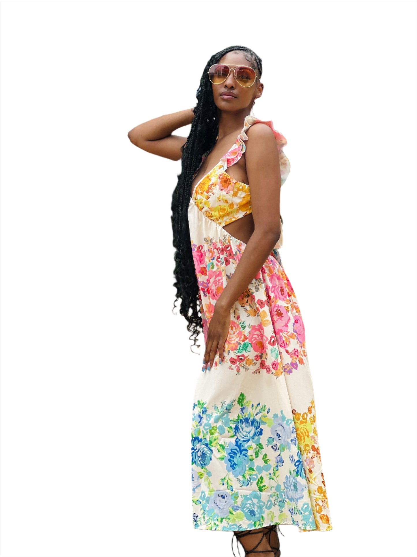 "Watercolors" floral maxi dress