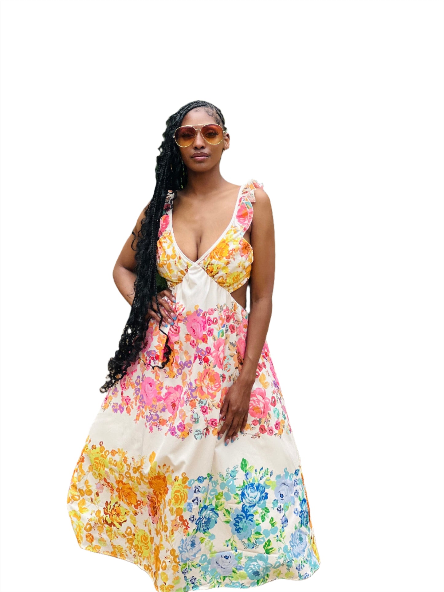 "Watercolors" floral maxi dress