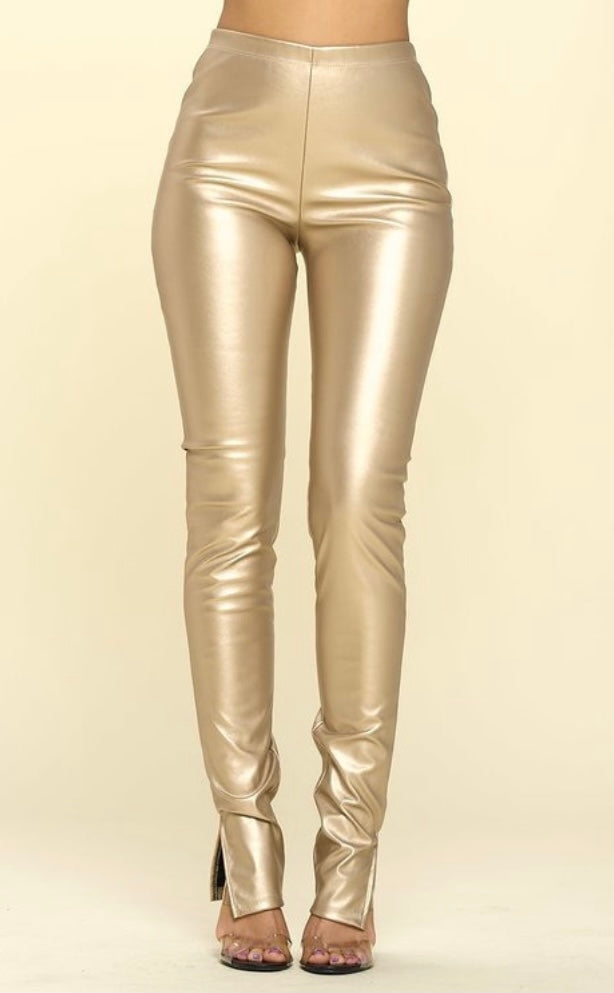 PU leather metallic pants